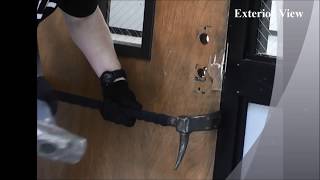 Police Officer Testing Nightlock Lockdown Door Barricade for Classroom Doors