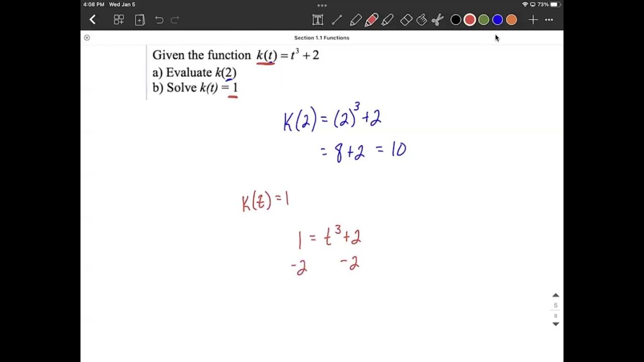 Evaluate a function when given an input value and solve equation for input when given output value