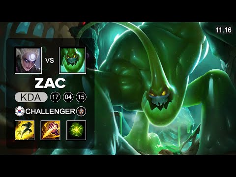 Zac Jungle vs Diana - KR Challenger Patch 11.16