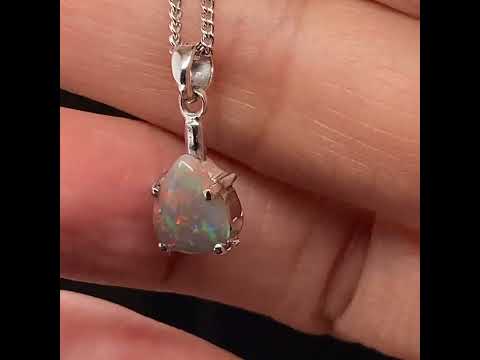 18k White Gold Solid Black Opal Pendant 741