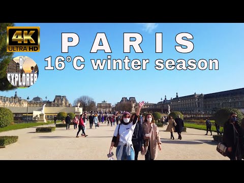【4K】🇫🇷Paris Walking Tour Hot Weather in Winter Season》Crowded Tuileries Garden 2021