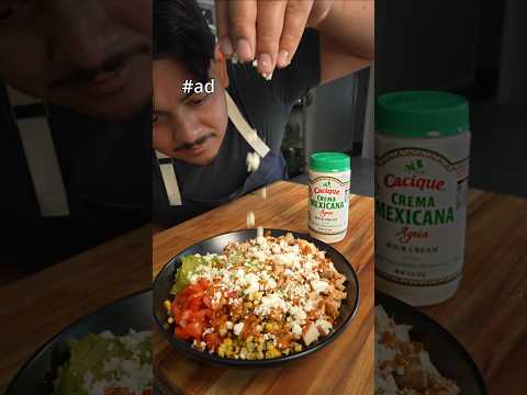 Chipotle chicken bowl for Hispanic Heritage Month with @caciquefoods Crema Mexicana+Queso Fresco