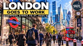 London Walk 4K 🇬🇧 | Morning Rush Hour from Liverpool Street to St. Paul’s
