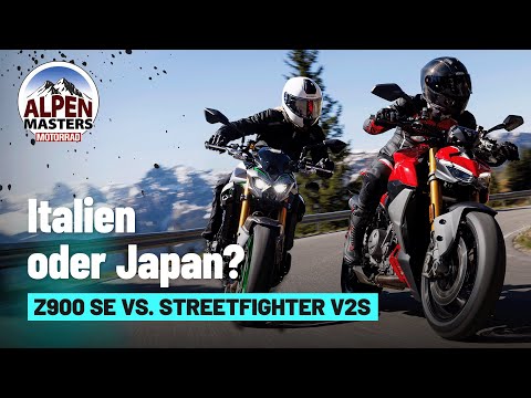 Ducati Streetfighter V2S vs. Kawasaki Z900 SE | Alpenmasters 2025 Vergleichstest