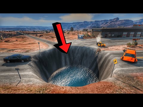 CARS VS GIANT PIT DEEP WATER #19 - BeamNG Drive!