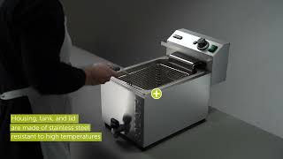 HENDI | Fritéza XL s vypouštěcím kohoutem řada GOLIATH, objem 10L, 400V/10200W, 300x585x(H)392mm
