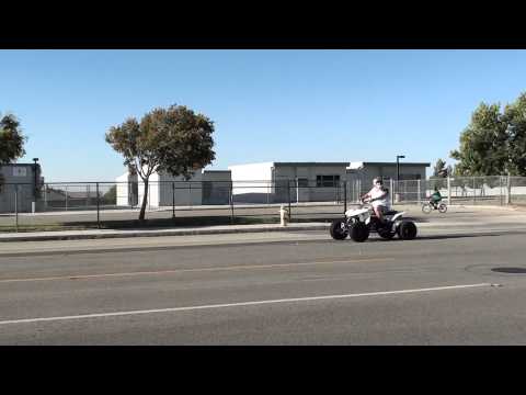 LTR450 with Nitrous first time on 20hp shot. Spraying 3rd and 4rth gear.