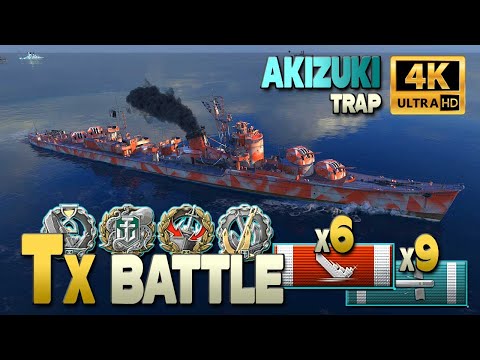 Destroyer Akizuki on map Trap in tX battle - World of Warships