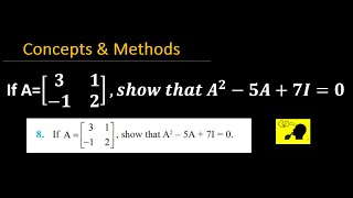 If A=[3 1,-1 2] , show that A^2-5A+7I=0 || f A=[[3, 1],[-1, 2]], show that A^2-5A+7I=0