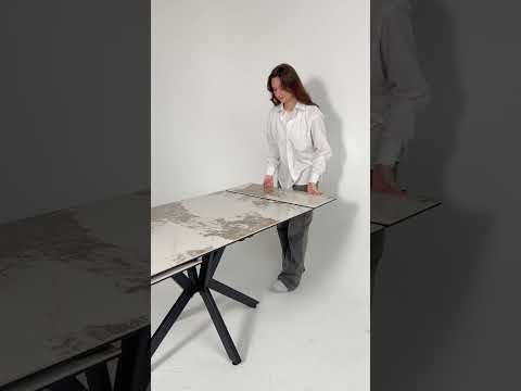 Миниатюра изображения товара Обеденный стол LEPREMO AV 2111 МДФ+керамика раздвижной 1200-1800x800 (белый глянцевый Pandora/черный)