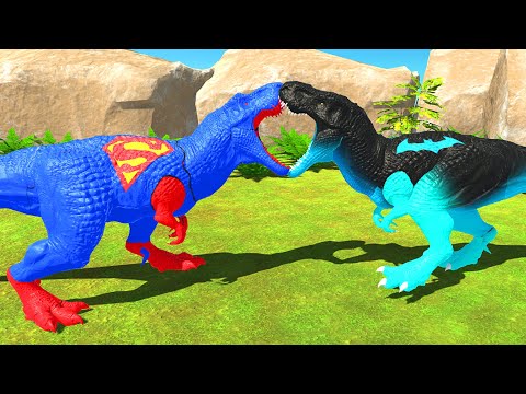 DINOSAUR T-REX SUPERMAN vs DINOSAUR T-REX BLUE DEATH RUN - Animal Revolt Battle Simulator ARBS