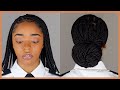 HOW TO GET BOX BRAIDS INTO A NEAT LOW BUN BUTT LENGTH KNOTLESS BRAIDS