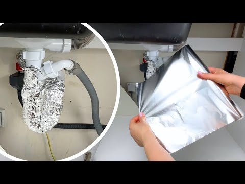 Part of a video titled Wrap the pipes under the sink with aluminum foil - YouTube