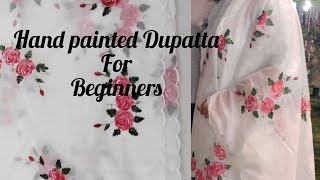 Fabric Painting Roses design for beginners.Hand painted Suit or Dupatta- STEP BY STEP TUTORIAL