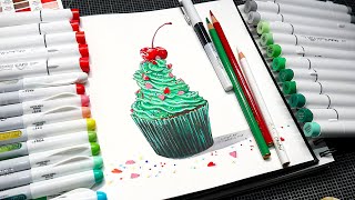 Ohuhu New Marker Color Codes Explained // Let's Draw a Christmas Cupcake!