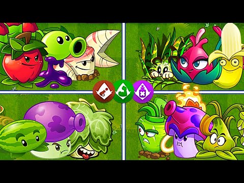 Random 4 Team Plants Pult + Poison + Enforce - Which Team Will Win? - PvZ2 Team Plants Battles
