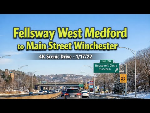 Fellsway West Medford  to Main Street Winchester MA | 4K Scenic Drive - 1/17/22