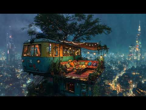 Lofi Zen - Calm Beats from a Trailer Balcony Above Neon City | For Study, Sleep, or Relaxation | 4K