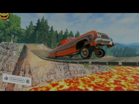 Car Vs Suspension Bridge Lava River | Beamng Drive Game