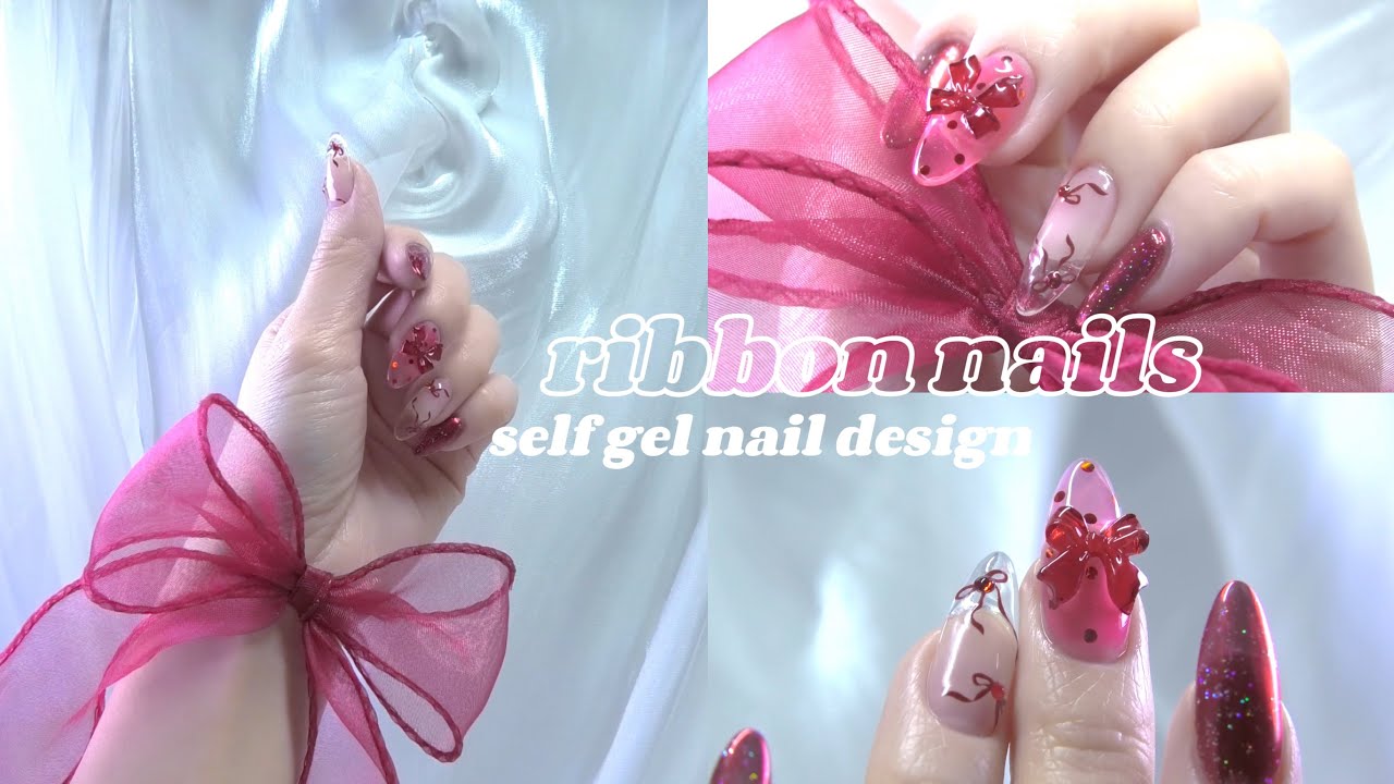 🎀リボンネイル/ 2025春夏セルフジェルネイル・トレンドデザイン 봄네일/셀프네일/네일디자인/젤네일-ribbon nail•self gel nail design-