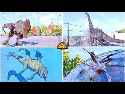 All Dinosaurs & Reptiles Attacking Fences and Walls Animations 🦖 Jurassic World Evolution 2 - JWE