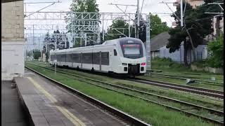 DŞ1-002 Stadler Flirt160 DMU train during test run passes Tovuz station