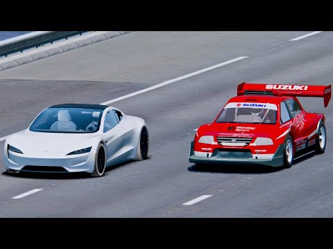 Tesla Roadster vs Suzuki Escudo Pikes Peak - Drag Race