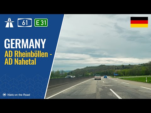 Driving in Germany: Autobahn A61 E31 from AD Rheinböllen to AD Nahetal