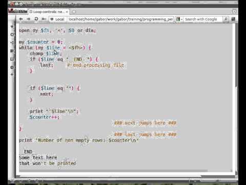 Beginner Perl Maven tutorial: 5.7 - loop controls next last
