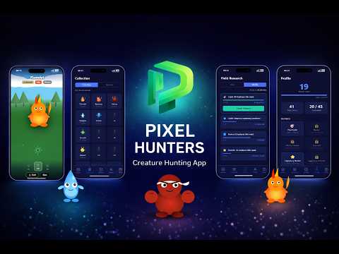 PixelHunters — Creature Catching Phone App preview background