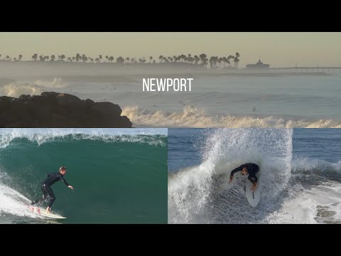 Olas sólidas y buenos surfistas en Newport Beach