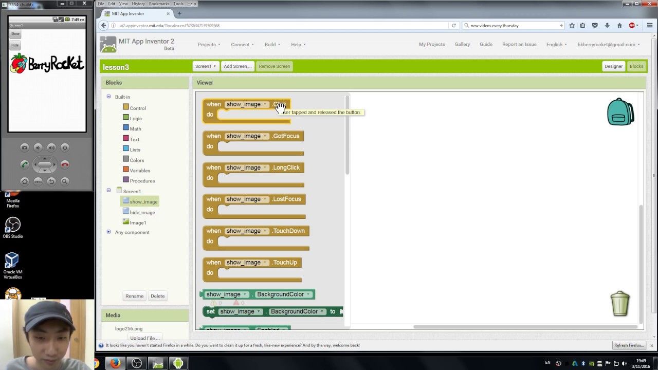 App Inventor 2 Tutorials for Beginners - 03 Button click & Components' Visibility