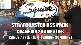 Video thumbnail for SQUIER | STRATOCASTER HSS PACK - CHAMPION 20 AMPLIFIER -BROWN SUNBURST by Big Music Australia