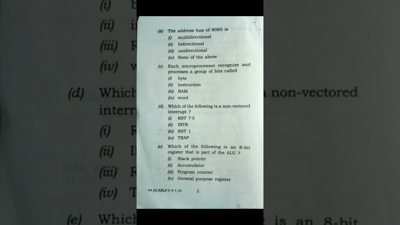 Microprocessor and Assembly language Programming question paper || Microprocessor question paper