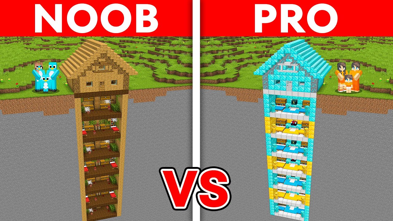 NOOB vs PRO: SKYSCRAPER UNDER THE HOUSE Build Challenge in Minecraft (Maizen)