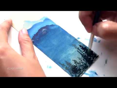 Speed Painting on a bookmark using gouache (Mountains)