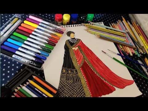 Fashion illustration indian sari sketching step by step |chesta Designs|