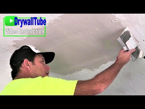Mudding and skim coating a drywall ceiling repair tips and tricks Video