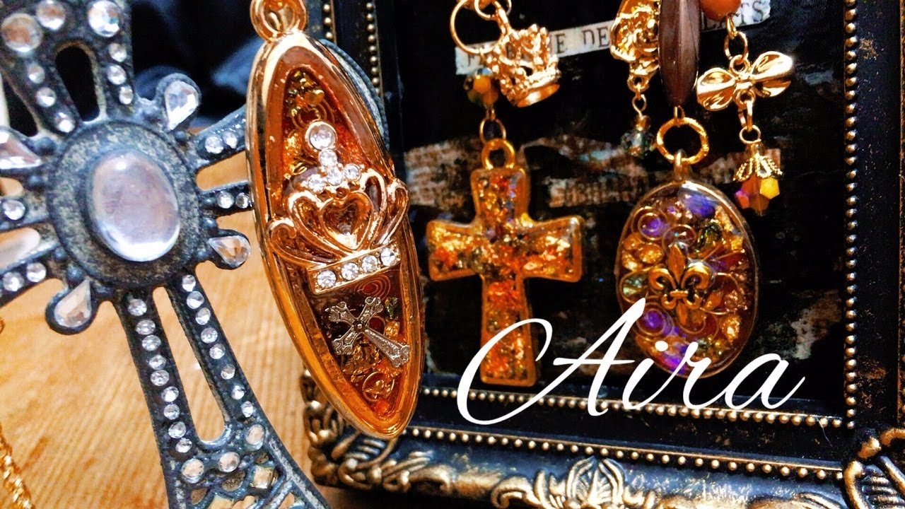 (レジン)お知らせと秋にぴったり！シックなステンドグラス風ジュエリー　Stained glass-like shine Resin