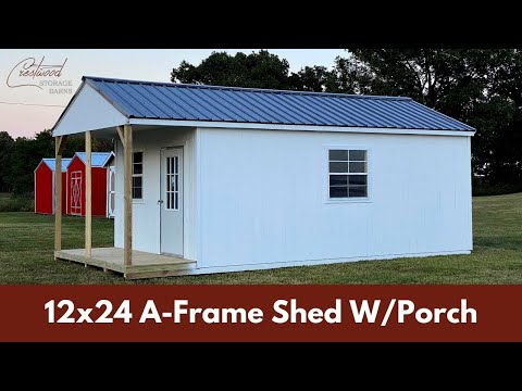 See Inside This 12x24 A-Frame Shed with a Porch