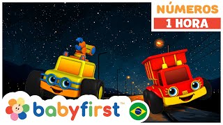 Números para Crianças | Corrida dos Números com Caminhões Divertidos! | O 123, e já! | Baby FIrst TV