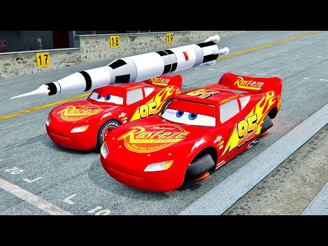 Lightning McQueen Spaceship vs Lightning McQueen Rocket Engine - Drag Race