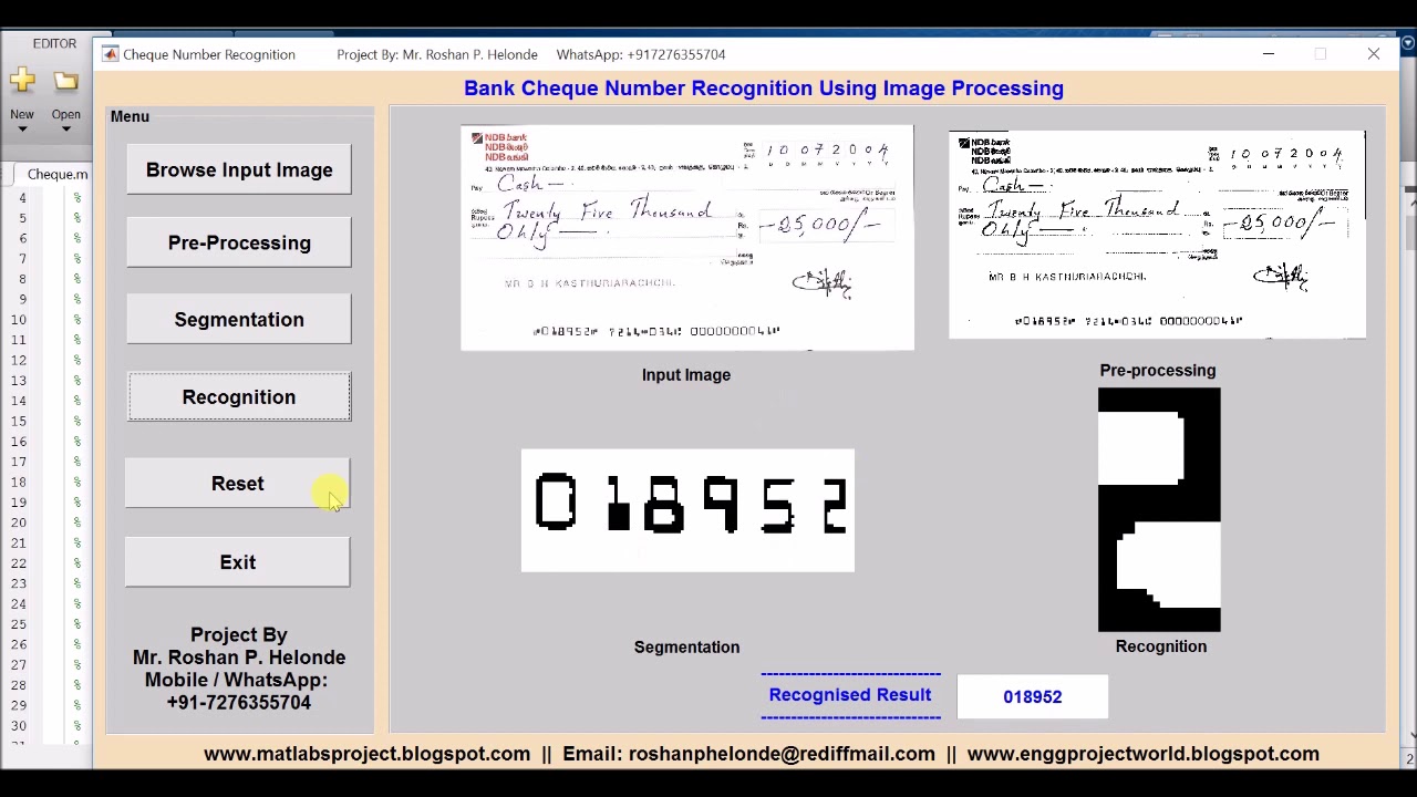 Bank Cheque Number Recognition using Matlab Project Source Code