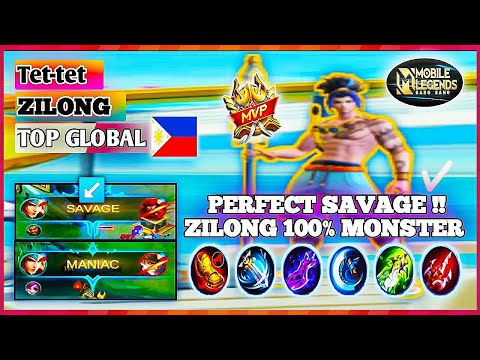 Perfect Savage!! Zilong 100% Monster | Best Build | Top Global By Tet-tet Game Play | Mobile Legends