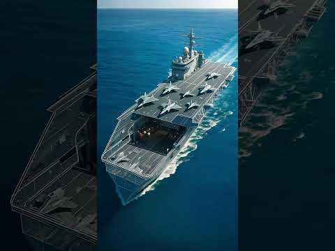 There is a transparent plastic aircraft carrier sailing on the sea.#科幻 #military #aircraft