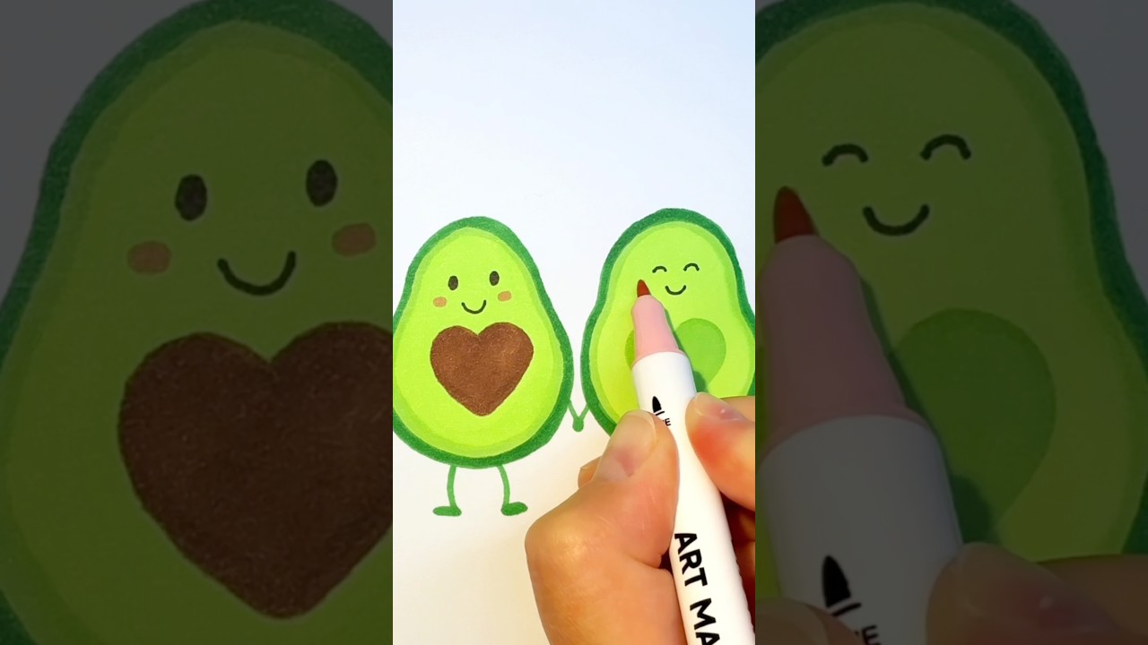 How to draw cute avocado couple | Step by step drawing