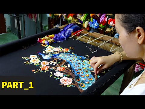 Stickmeister in 45 Tagen mit Pfauen- und Blumenmuster