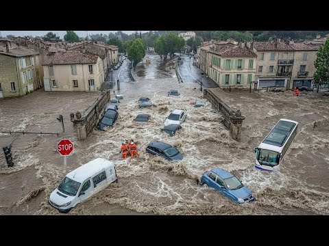 Frankreich versinkt! Der Fluss Vidourle tritt über die Ufer, Überschwemmungen treffen Sommières
