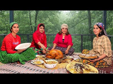 Village Girls Cooking in Northern Iran | Stuffed Turkey, Apple Pie & Pumpkin Dessert