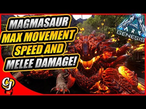 MAGMASAUR MAXIMUM MELEE DAMAGE AND MOVEMENT SPEED IT MELTS EVERYTHING! || ARK GENESIS!